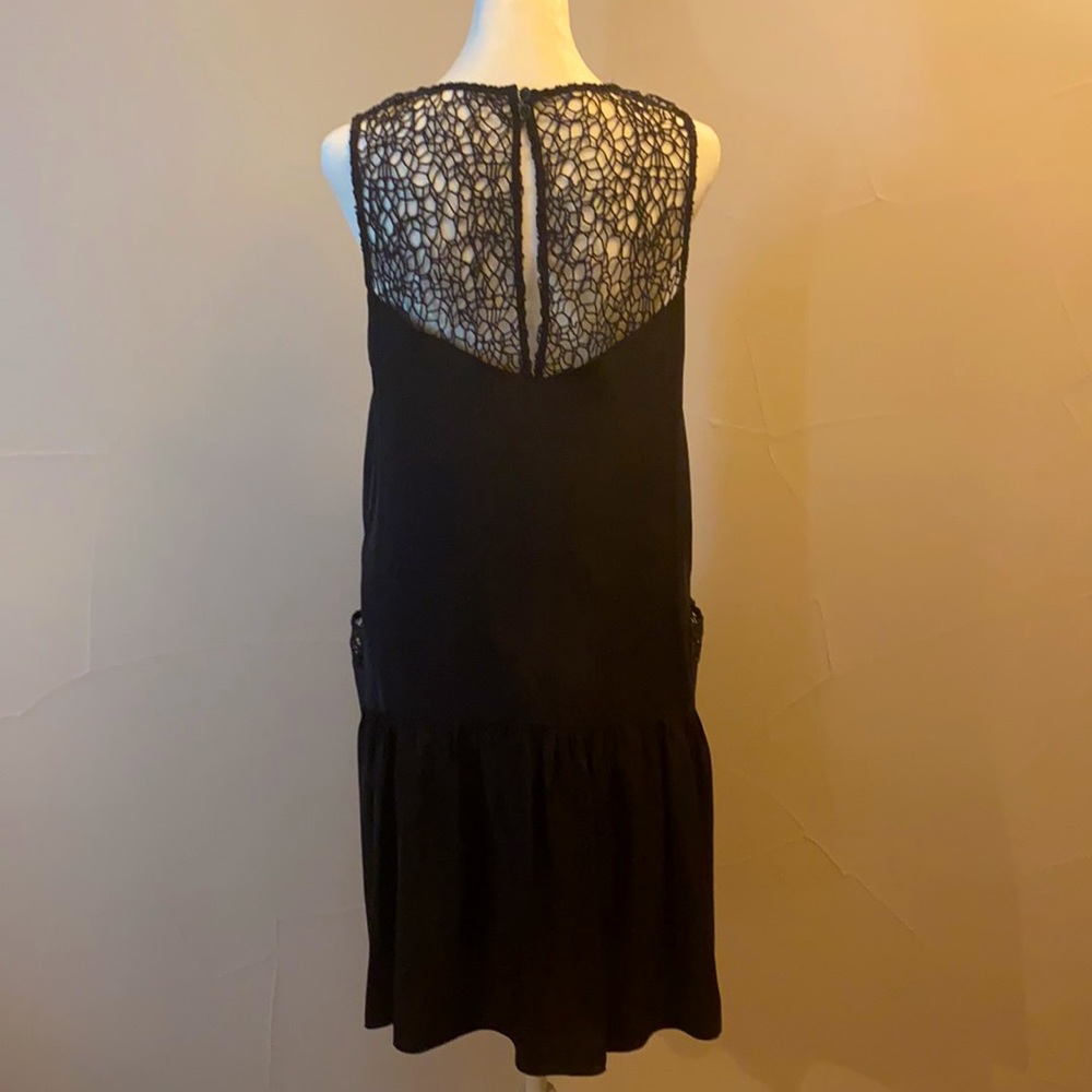 Rag and Bone Silk Dress with Crochet Netting Detail at Neck and Pockets. - Picture 4 of 10